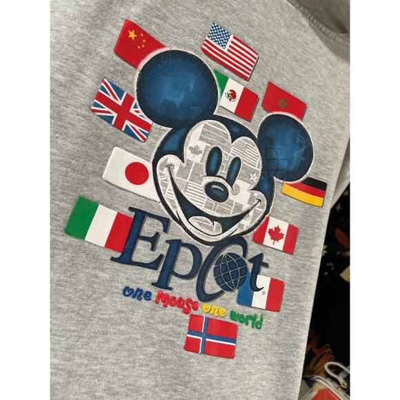 Rare Vintage Mickey Mouse Disney World Epcot Gray Zip Up Hoodie Puff Print M - Picture 2 of 8